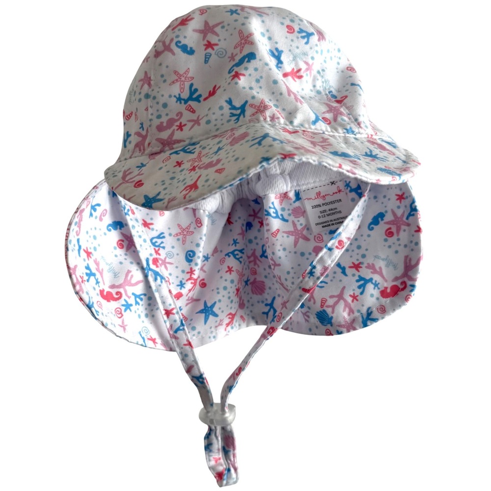 Millymook Baby Sun Hat 0-12M White‎ Pink Blue Sea Life Beach Coastal Summer